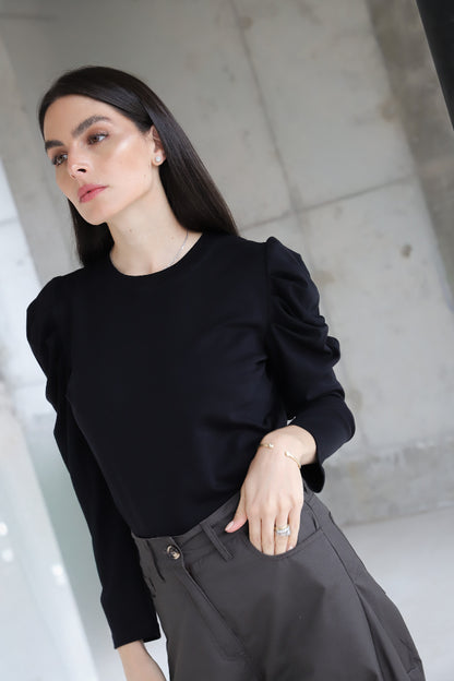 Polera Encina Negra Manga Larga